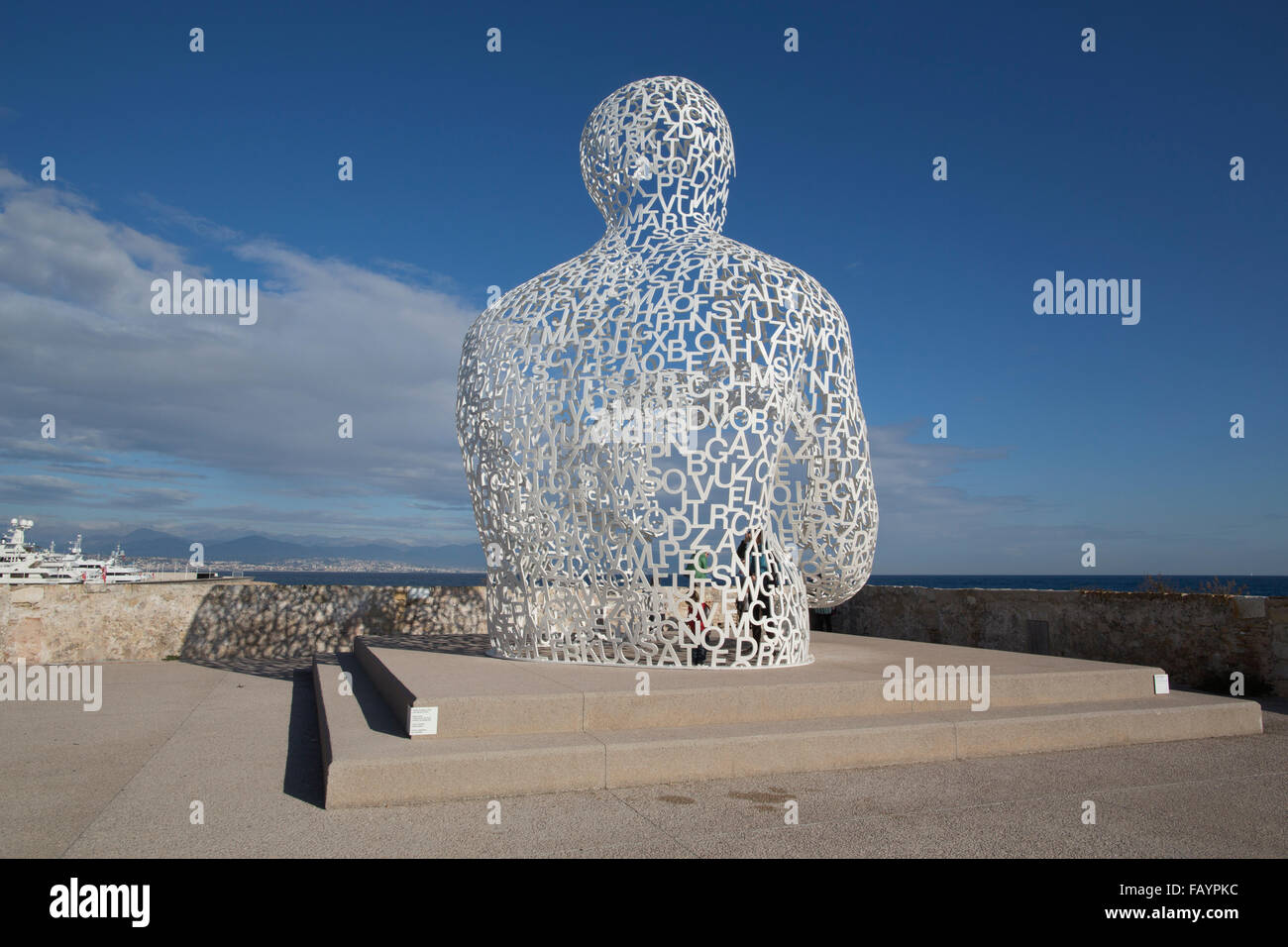 La Grande Nomade d'Antibes by Jaume Plensa, Antibes, Côte d’Azur, French Riviera, located between Nice and Cannes, France Stock Photo