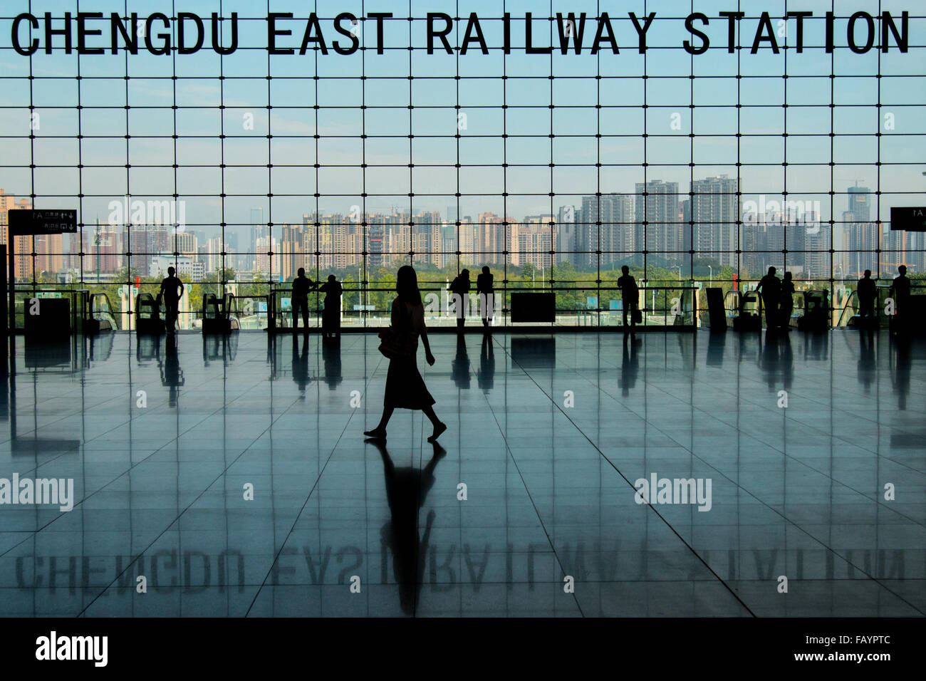 The calm before the storm at Chengdu East Railway Station in China. Stock Photo