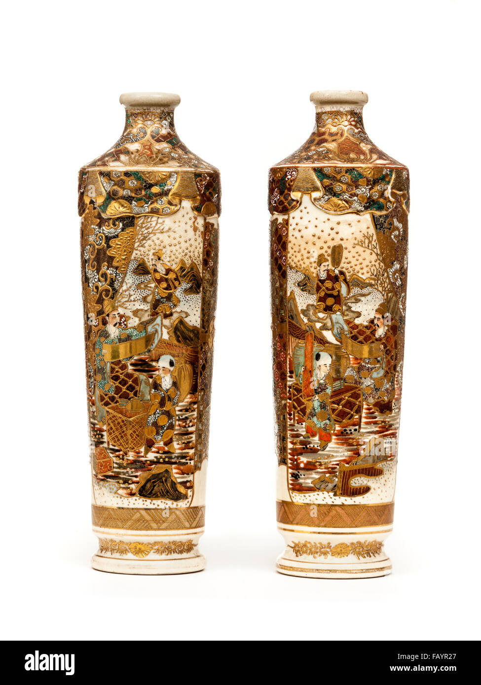Pair of matching antique 19th century Japanese satsuma vases Stock Photo