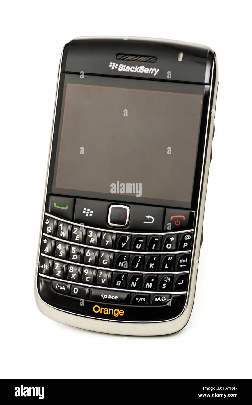 Blackberry Bold 9900 smartphone from 2011 with full physical QWERTY keyboard Stock Photo