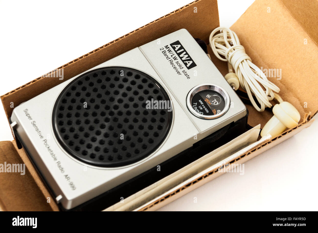 Vintage Aiwa AR-999 Super Sensitive Pocketable Transistor Radio (MW/LW), purchased new from Woolworths (UK) for £5.99 in 1980. Stock Photo