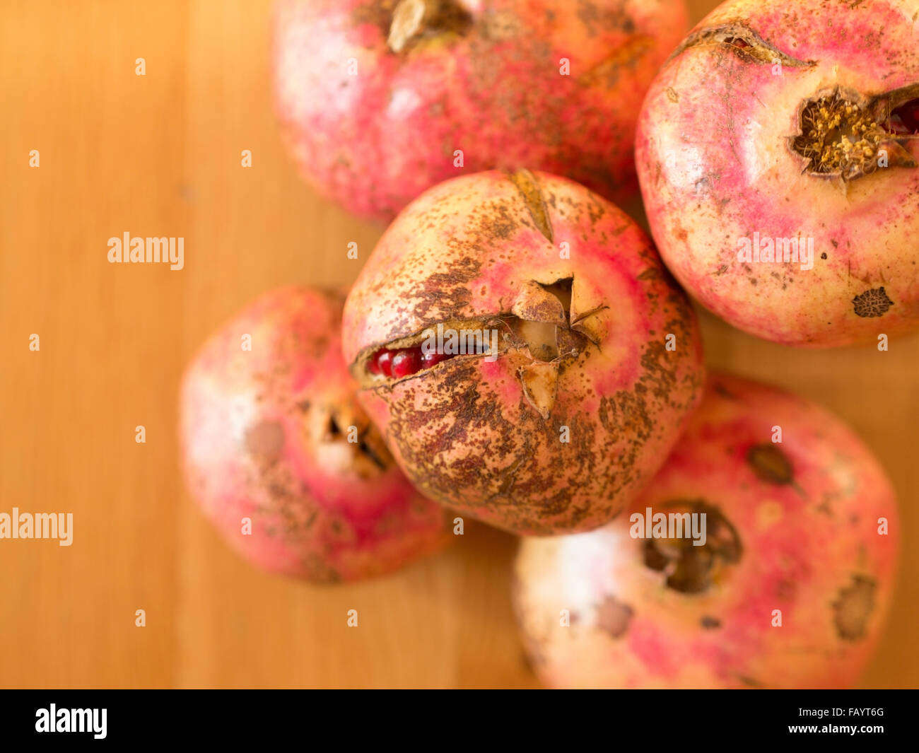 Ripe healthy pomegranate fruit top view Stock Photo