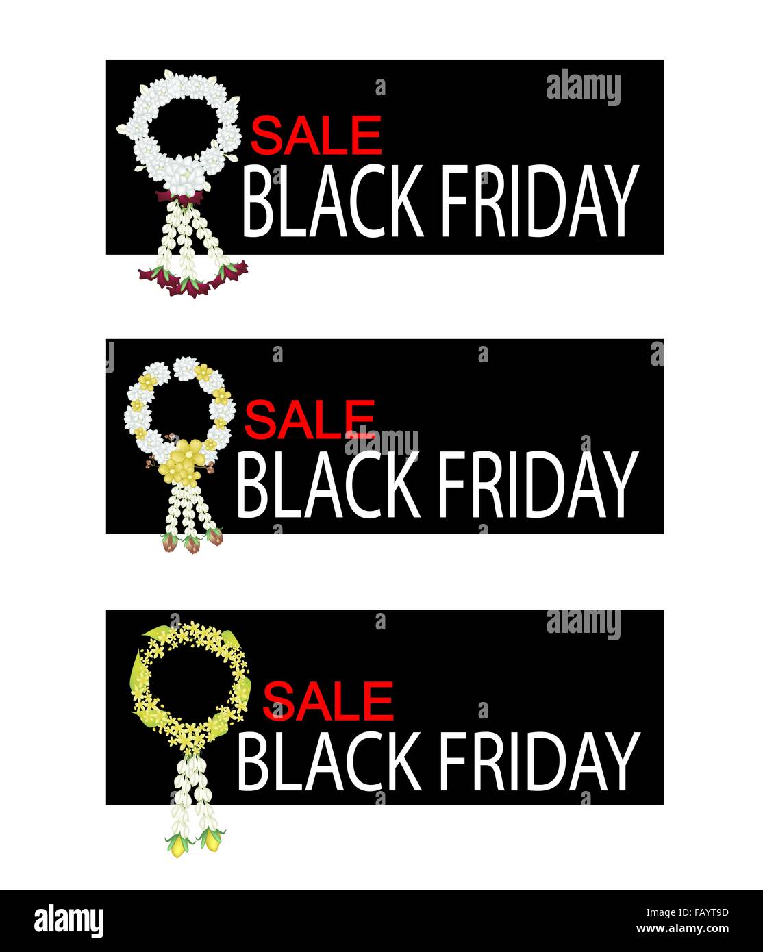 Illustration of Beautiful Flower Judy Garland on Black Friday Shopping Banner for Start Christmas Shopping Season. Stock Photo
