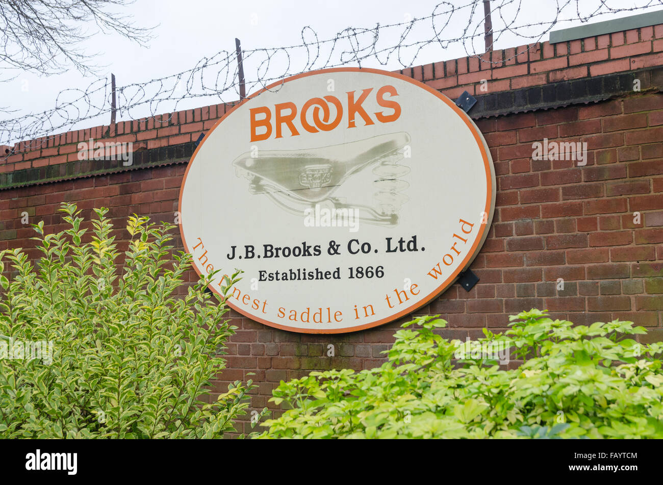 Sign outside the Brooks Bicycle Saddle factory in Smethwick, West Midlands Stock Photo