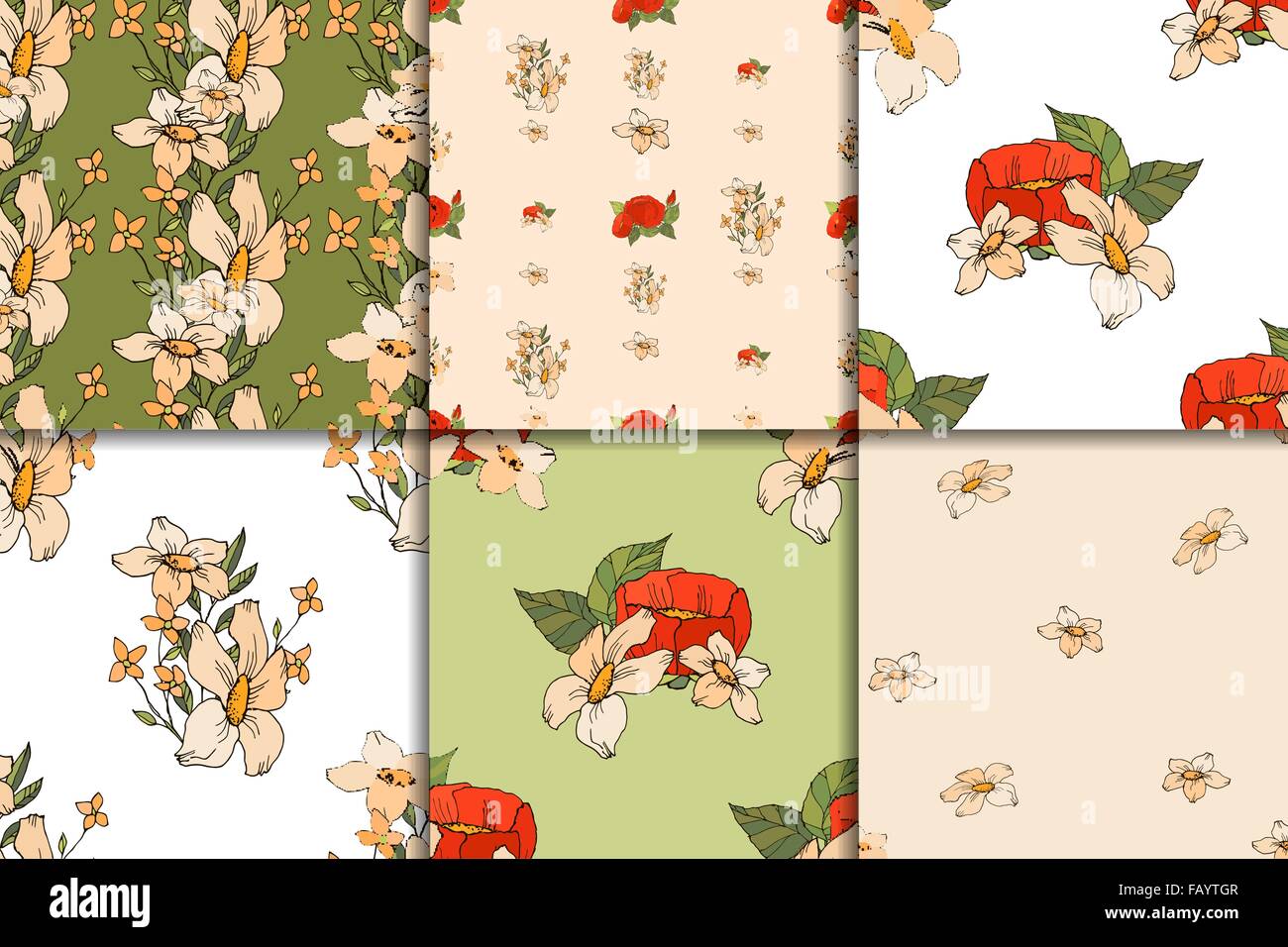 Seamless floral pattern set with peonies Stock Vector Image & Art - Alamy