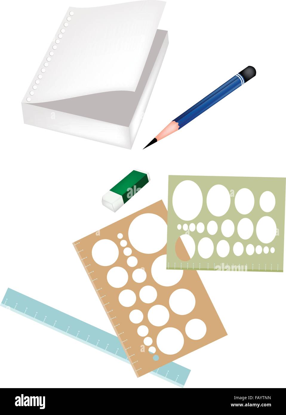 Drawing Equipment, A Sharpened Pencil, Eraser, Ruler with Blank Spiral ...