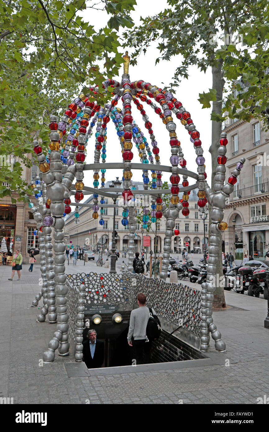 The ornate entrance to the Paris Metro station metro entrance (Palais Royal), Place Colette, Paris, France. Stock Photo