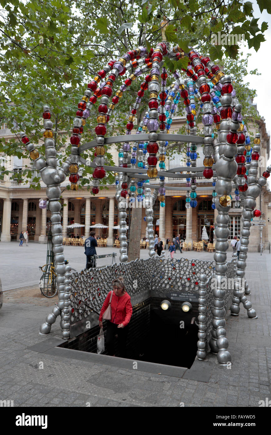 The ornate entrance to the Paris Metro station metro entrance (Palais Royal), Place Colette, Paris, France. Stock Photo