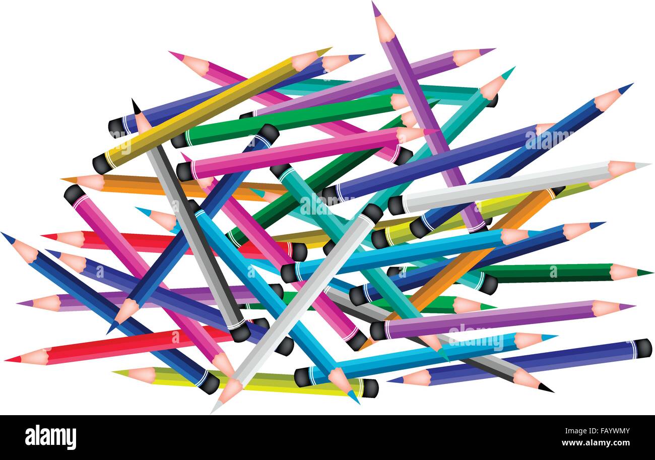 Art Supply, Stack of Colorful Colored Pencil Crayons for Sketch and