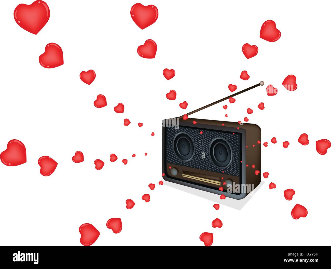 Love Concept, Romantic Music Playing on the Vintage or Retro Revival Radio on Beautiful Brown Background with Copy Space for Tex Stock Vector