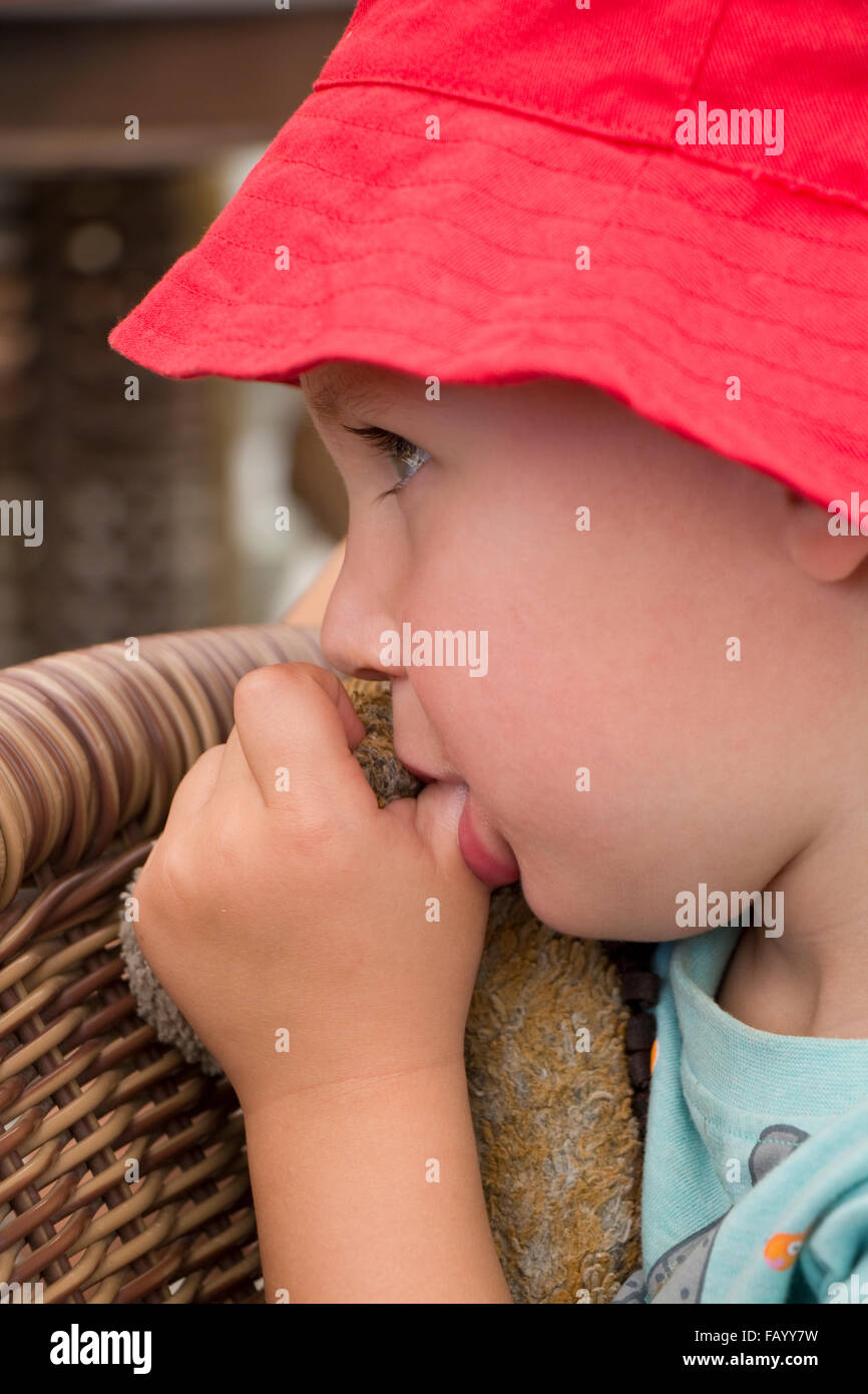 Young boy sucking his thumb Stock Photo