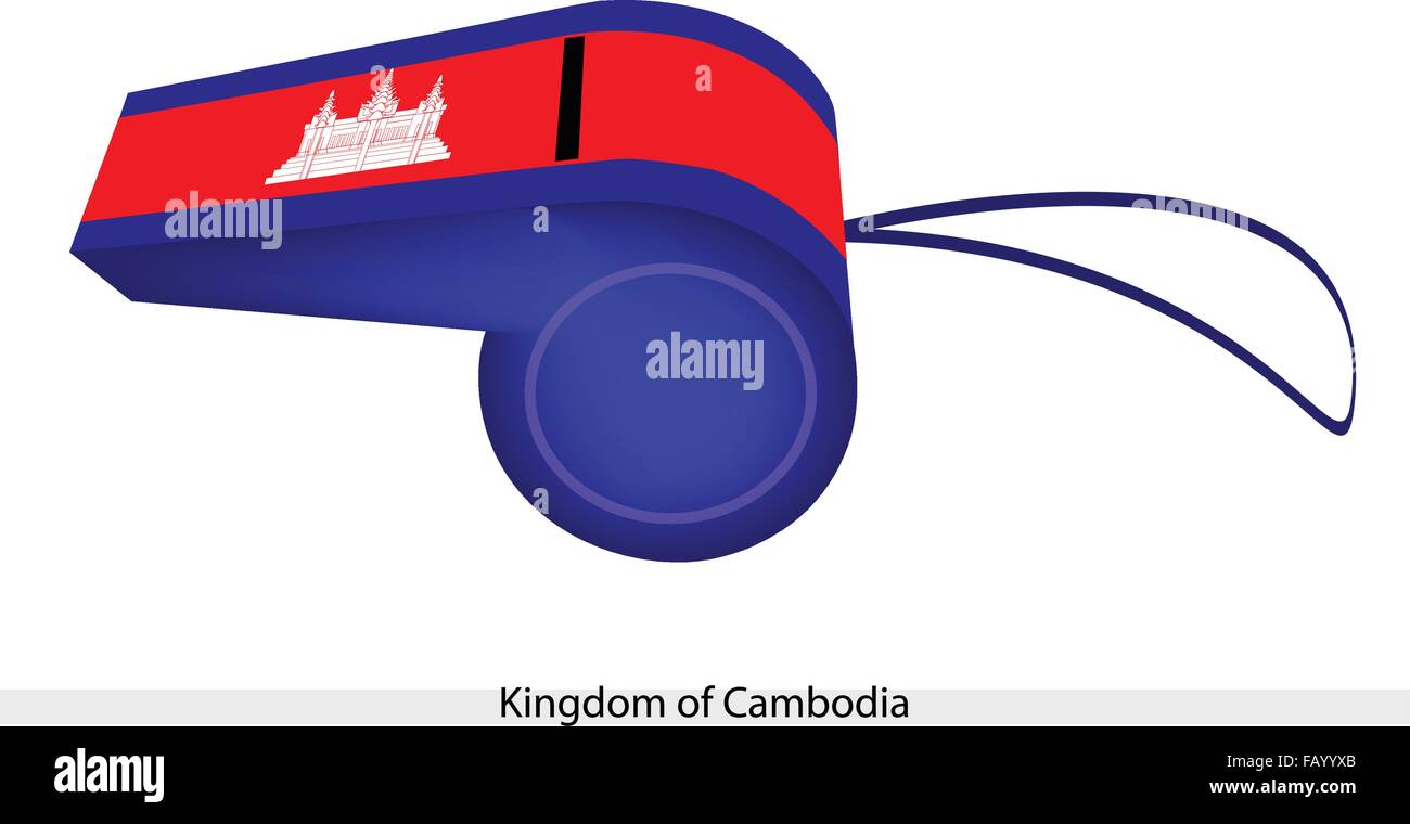 Three Horizontal Bands of Blue, Red and Blue with A Depiction of Angkor Wat of The Kingdom of Cambodia Flag on A Whistle, The Sp Stock Vector