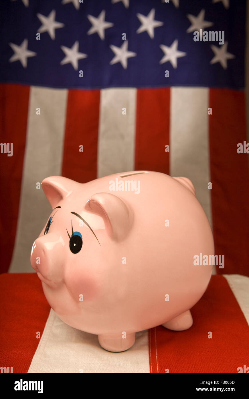 Piggy Bank With American Flag Stock Photo