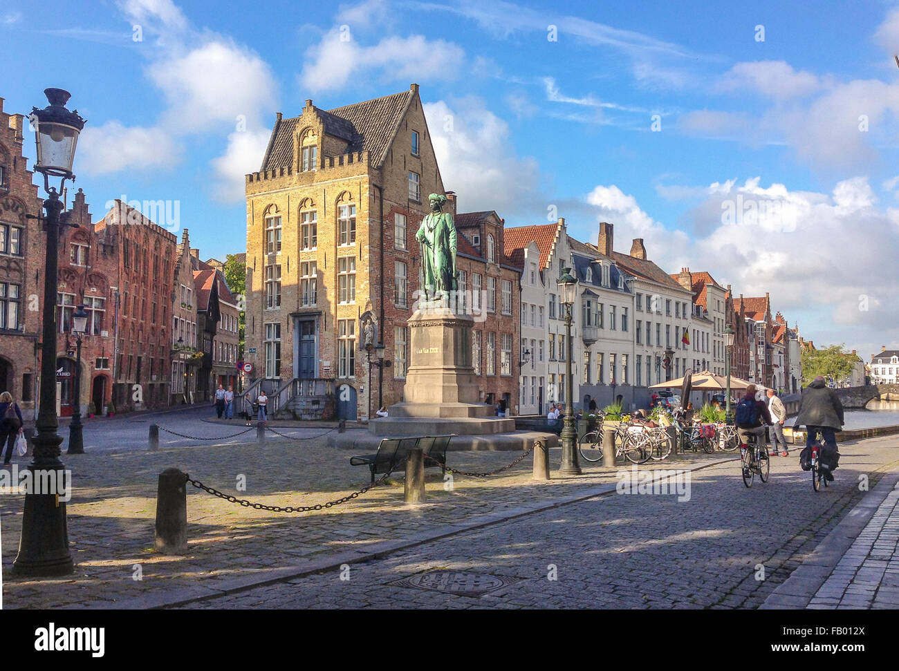 BRUGES, BELGIUM - Jan Van Eyck statue and plaza. Stock Photo