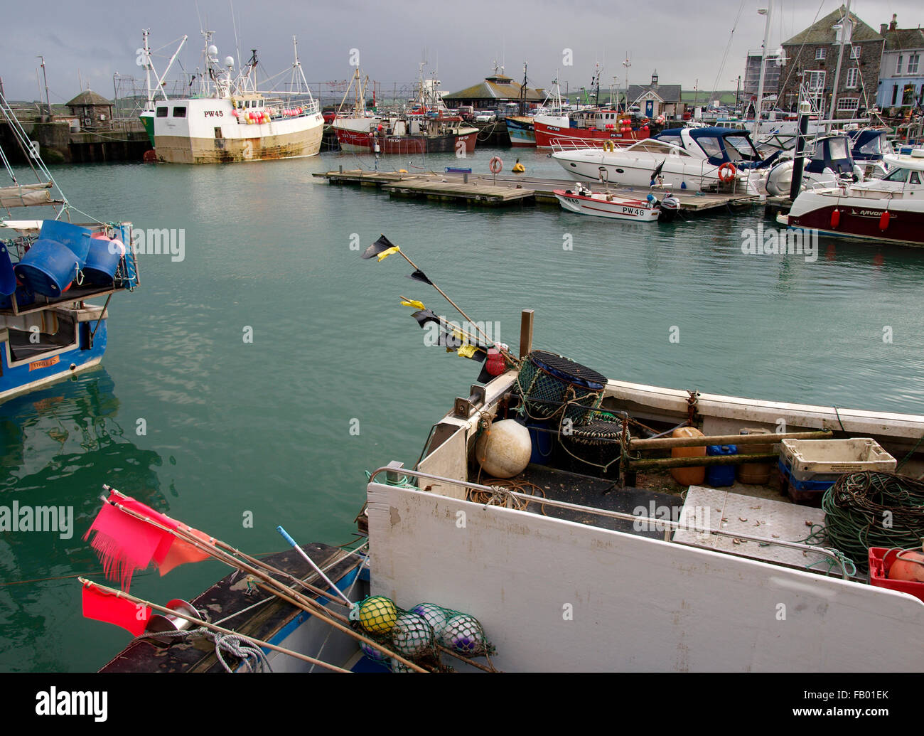Fishing trawlers in Padstow Harbour, Cornwall, UK Stock Photo