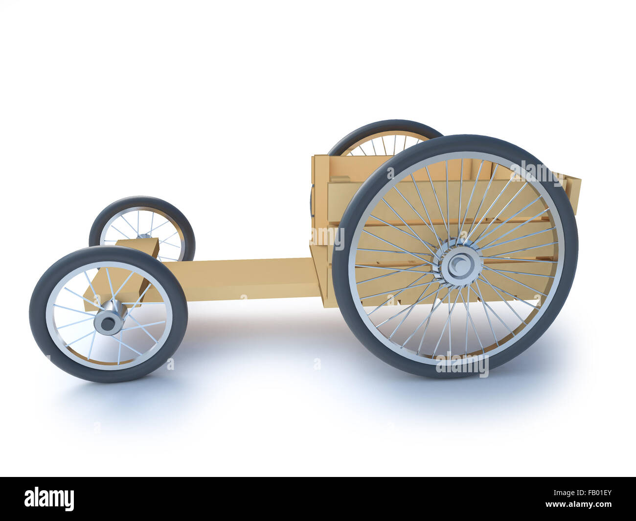 3d side view render of a home made wooden soapbox go cart racer. Stock Photo