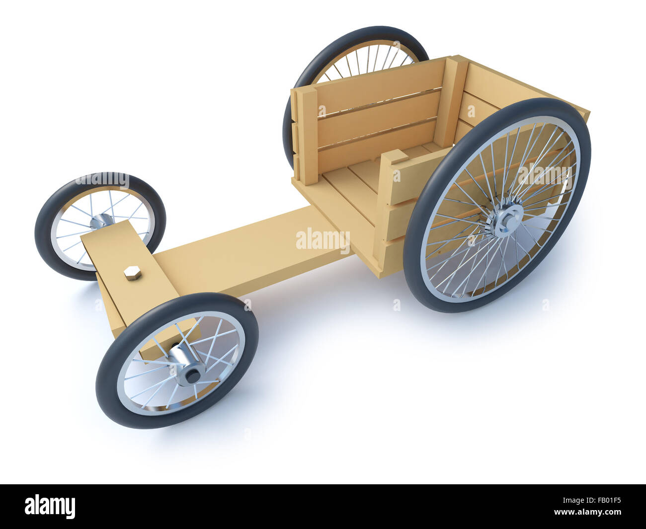 3d render top view of a home made wooden soapbox go cart racer. Stock Photo