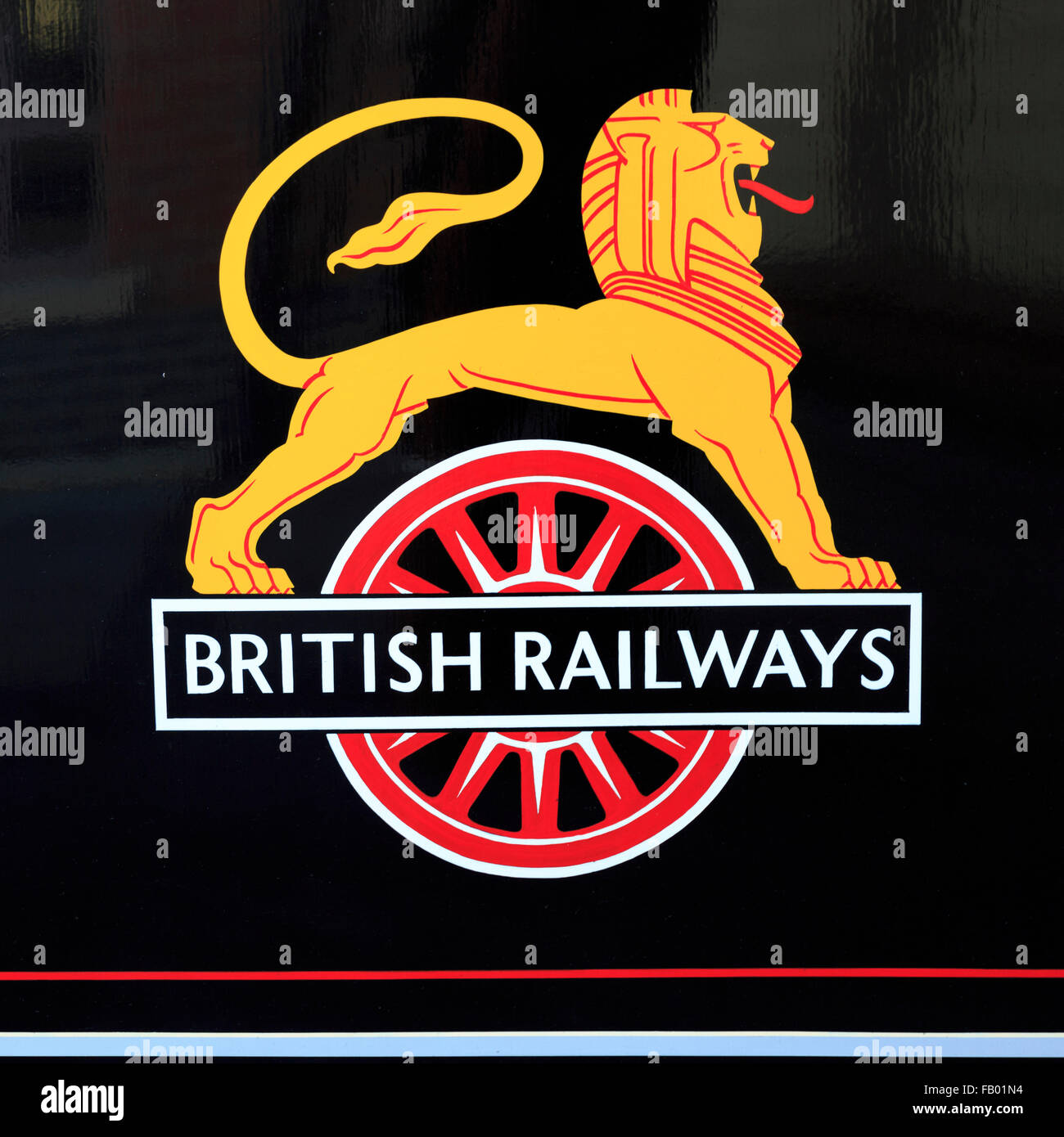 The 'Cycling Lion' British Railways logo, used between 1948 and 1956; as seen on 7827 Lydham Manor at Paignton station, Devon Stock Photo