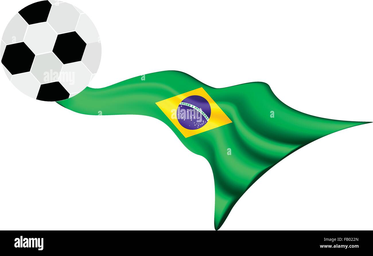 An Illustration of A Soccer Ball or Football on A Brazil Flag of Brazil World Cup 2014, Isolated on A White Background. Stock Vector