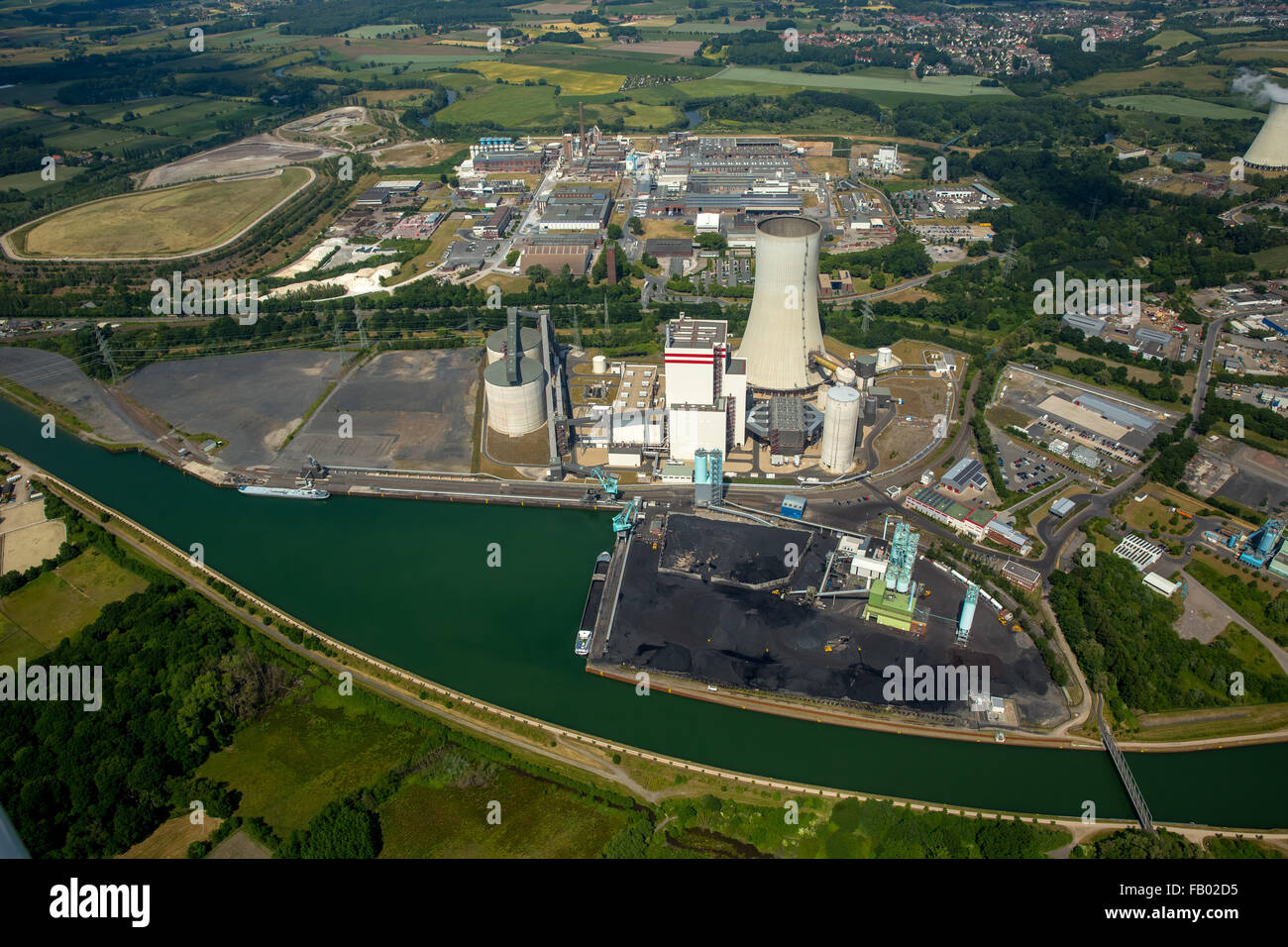 Aerial view, Trianel power plant Luenen, coal power plant, fossil energy, cooling towers, power plant Stadtwerke, coal power Stock Photo