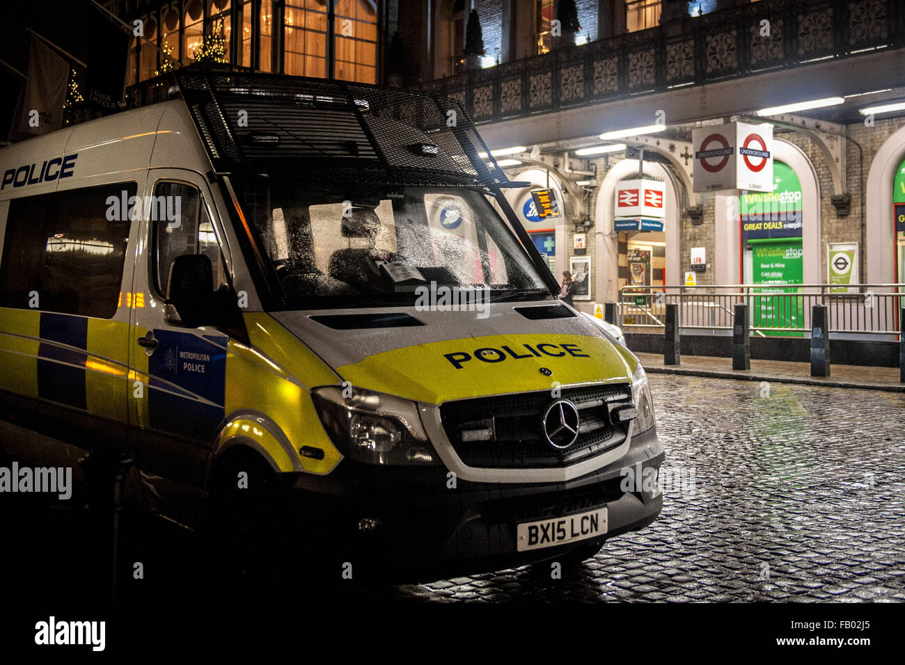 A police van parked outside Charing Cross Station. The Metropolitan