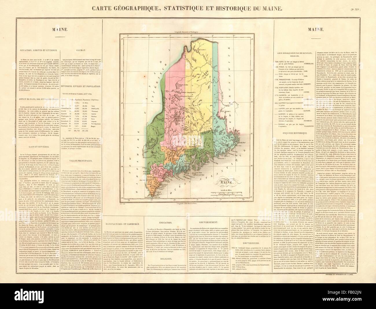 Maine state map. Claimed borders