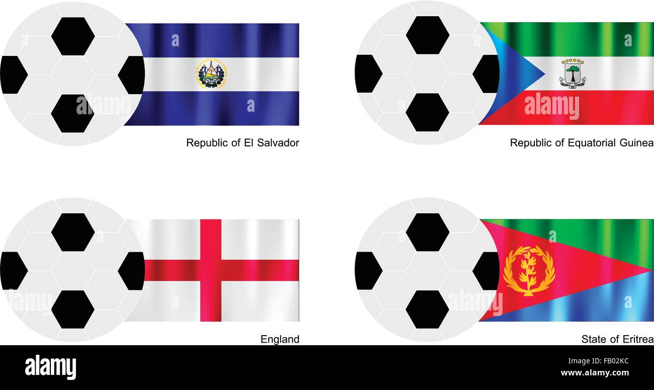 An Illustration of Soccer Balls or Footballs with Flags of El Salvador, Equatorial Guinea, England and Eritrea on Isolated on A Stock Vector