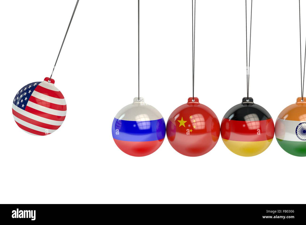 USA, Russia, China, Germany and India political conflict concept Stock Photo