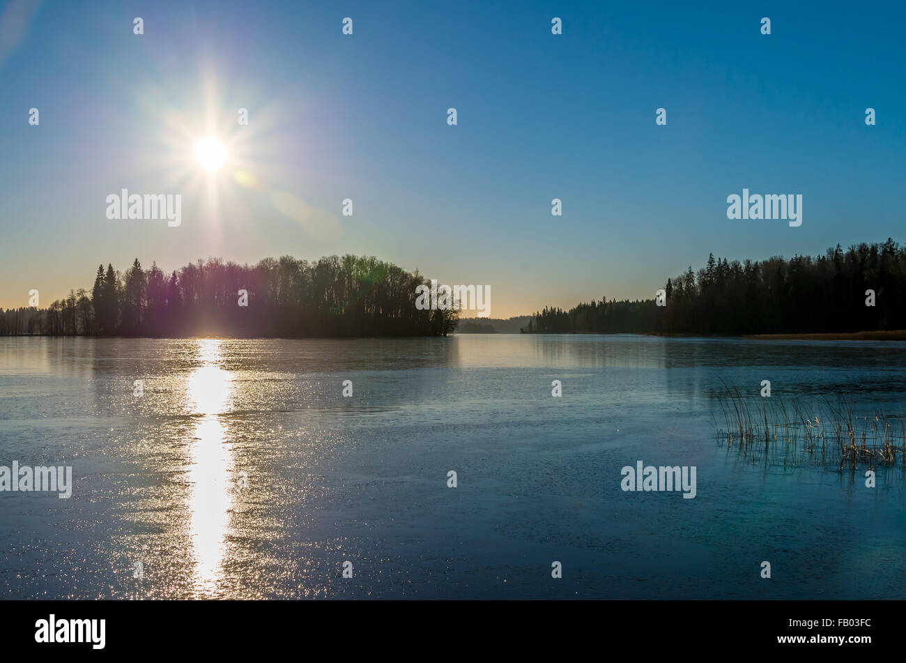 winter morning lake at Pühajärve Stock Photo