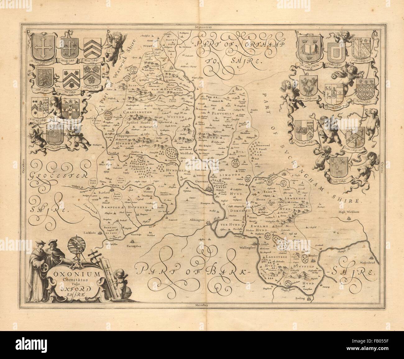 'Oxonium comitatus vulgo Oxfordshire'. Antique map by JANSSONIUS, 1646 Stock Photo