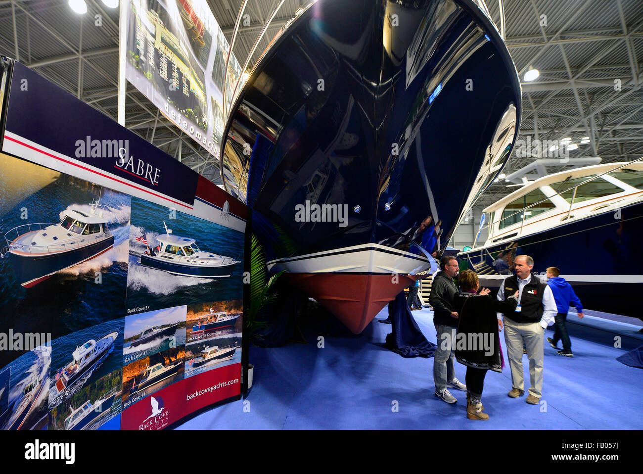 New York, USA. 6th Jan, 2016. People visit New York Boat Show in New York, the United States, on Jan. 6, 2016. The five-day New York Boat Show which features the latest and greatest in boating, including kayaks, yachts and water sport boats with high technology kicked off at the Javits Center in New York on Wednesday. Credit:  Wang Lei/Xinhua/Alamy Live News Stock Photo