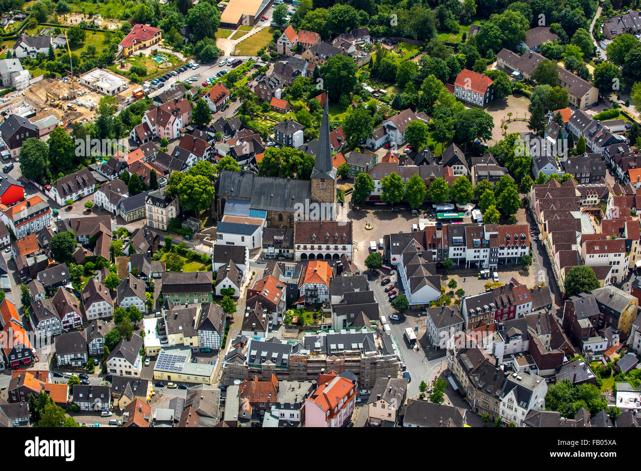 Overlooking the town of Schwerte with marketplace and St.Viktor church,  Schwerte, Ruhr area, North Rhine-Westphalia, Germany Stock Photo - Alamy