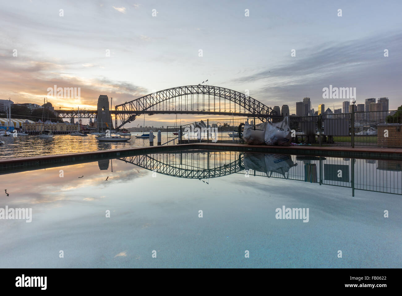 Beautiful sunrise scene at Sydney Harbour Bridge with dramatic sky ...