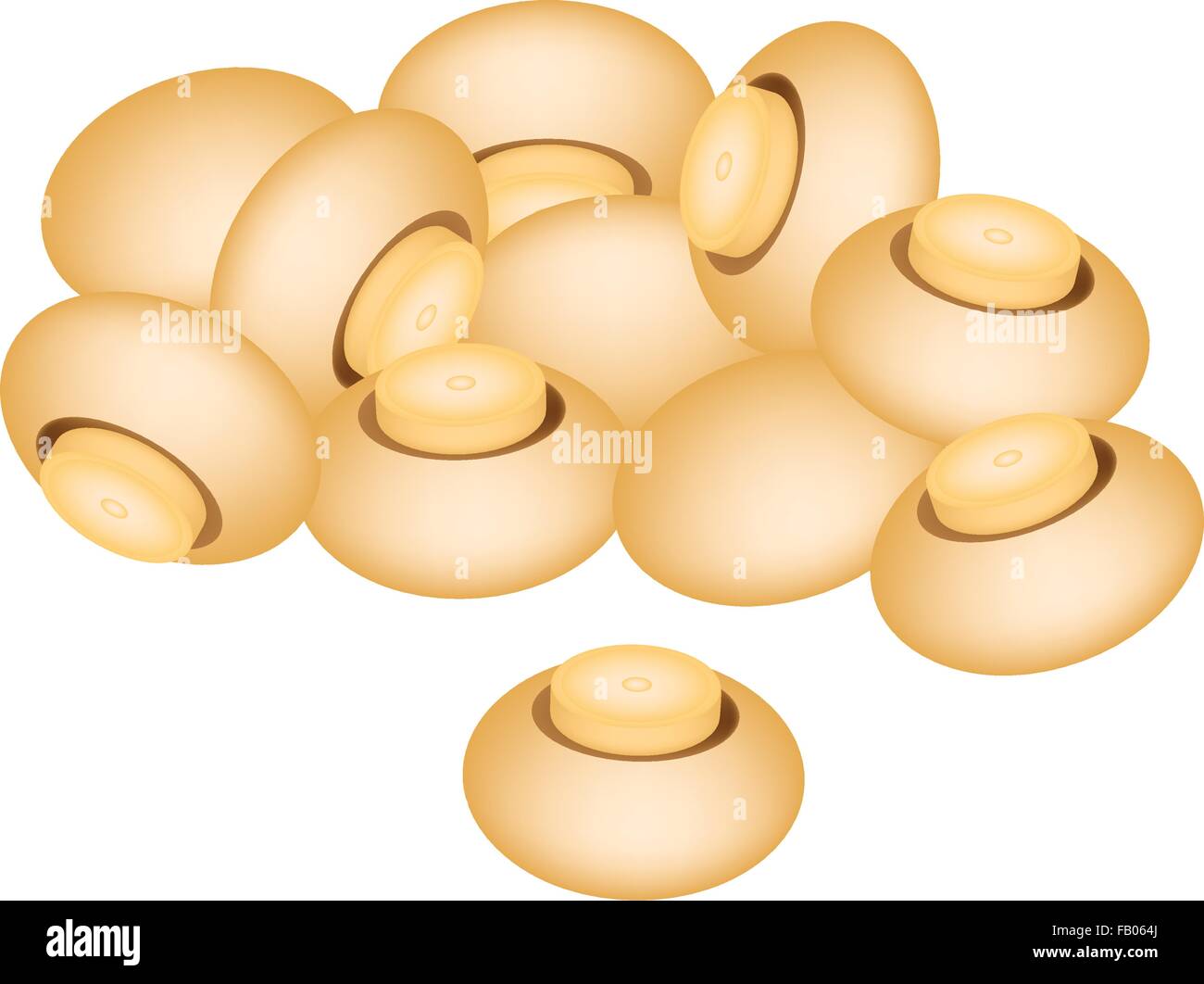 Vegetable, Vector Illustration of A Pile of Champignons or Chestnut Mushrooms Isolated on A White Background. Stock Vector