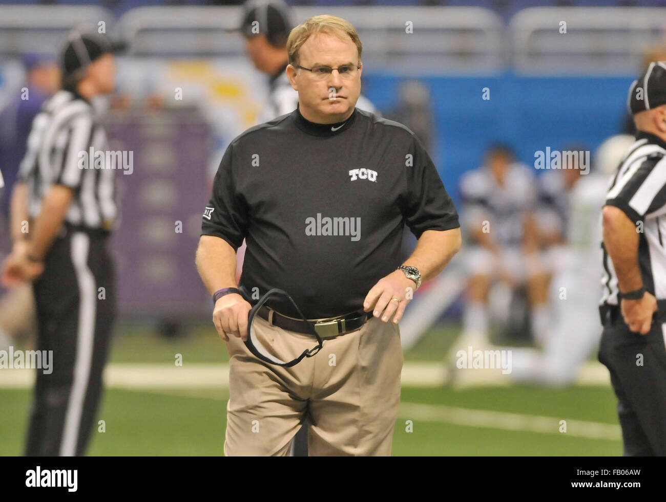 Overtime. 02nd Jan, 2016. TCU coach Gary Patterson during pregame warmups  before the start of an NCAA college football game in the Valero Alamo Bowl  between the TCU Horned Frogs and Oregon
