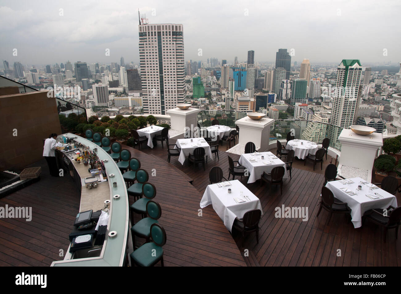 Panoramic viws and landcape of Bangkok from Sirocco rooftop. Thailand. Asia, Bangkok, capital, Centara Grand, Chao Praya River, Stock Photo