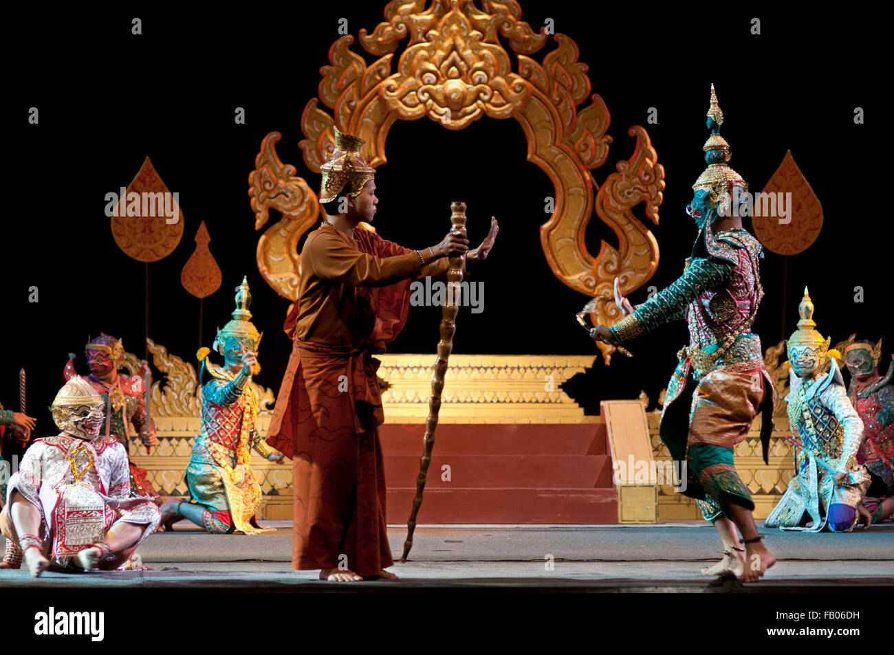 Thai classical dance performance at Salachalermkrung theater in Bangkok, Thailand. Khon-Thai Classical Masked Dance at the Sala Stock Photo