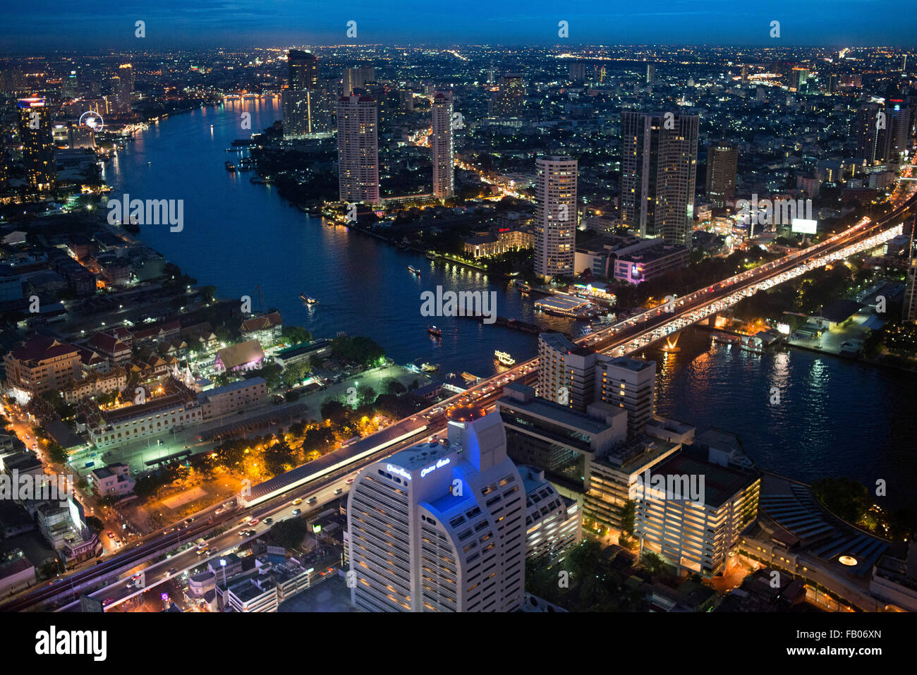 Panoramic viws and landcape of Bangkok from Sirocco rooftop. Thailand. Asia, Bangkok, capital, Centara Grand, Chao Praya River, Stock Photo
