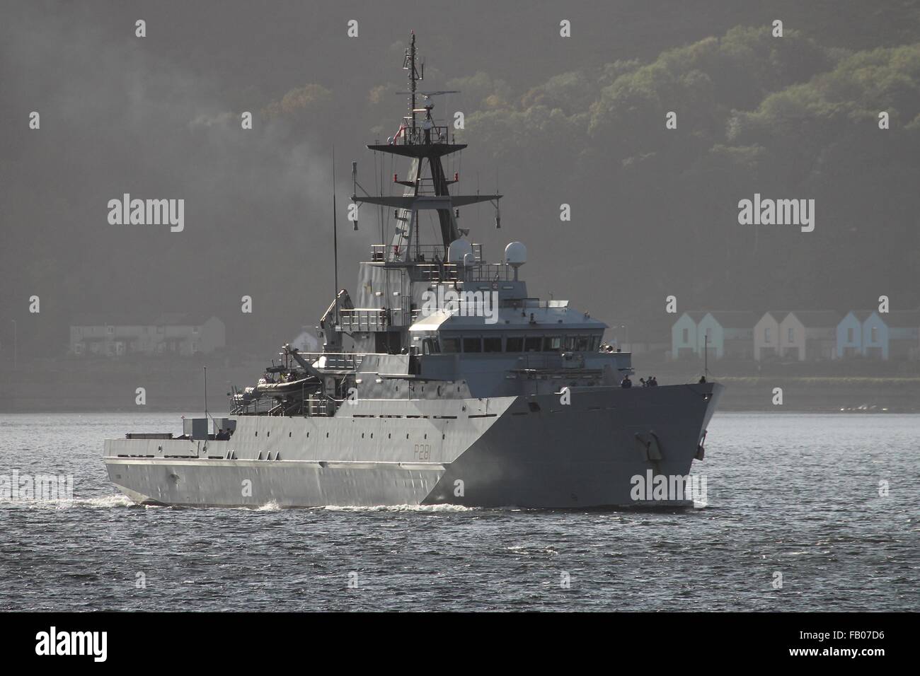 HMS Tyne (P281), a River-class patrol vessel of the Royal Navy, as she ...