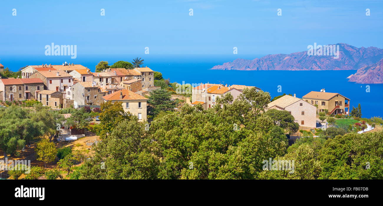 Piana village, Les Calanches, Golfe de Porto, Corsica Island, France, UNESCO Stock Photo