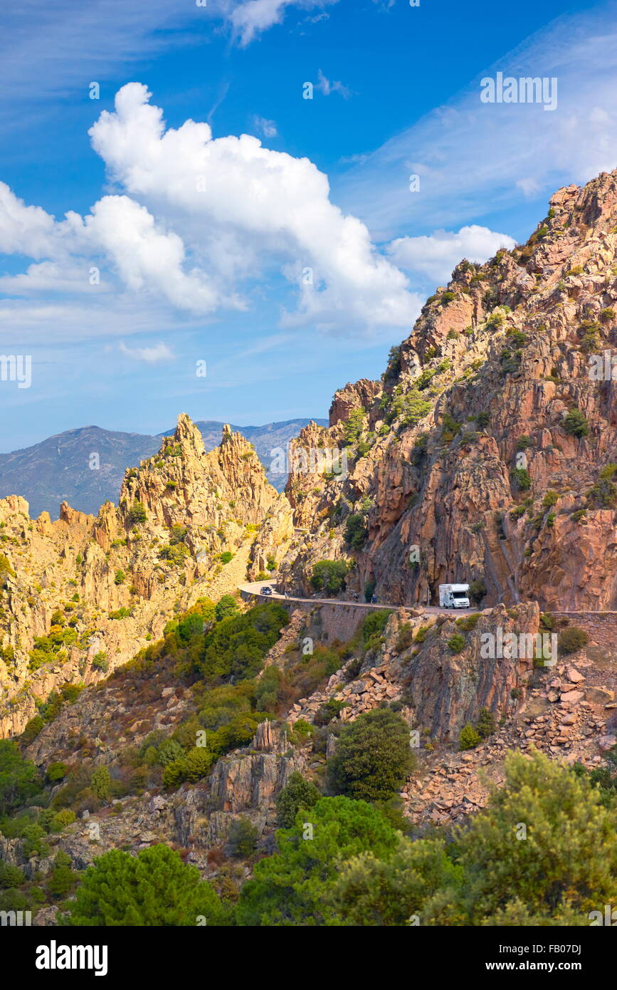 Les Calanches, volcanic red rocks formations mountains landscape, Golfe ...