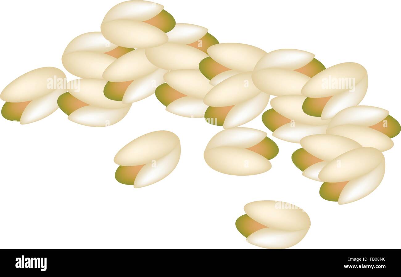 A Pile of Fresh Pistachio Nuts Isolated on White Background, Good