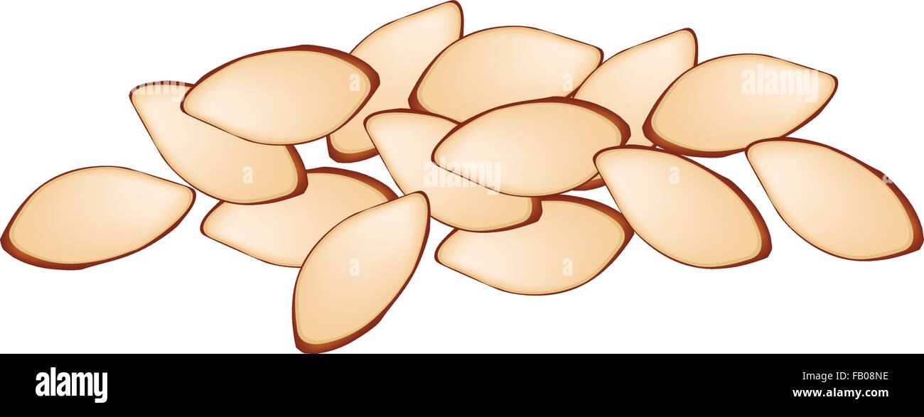 A Pile of Slice Almond Isolated on White Background, Good Source of