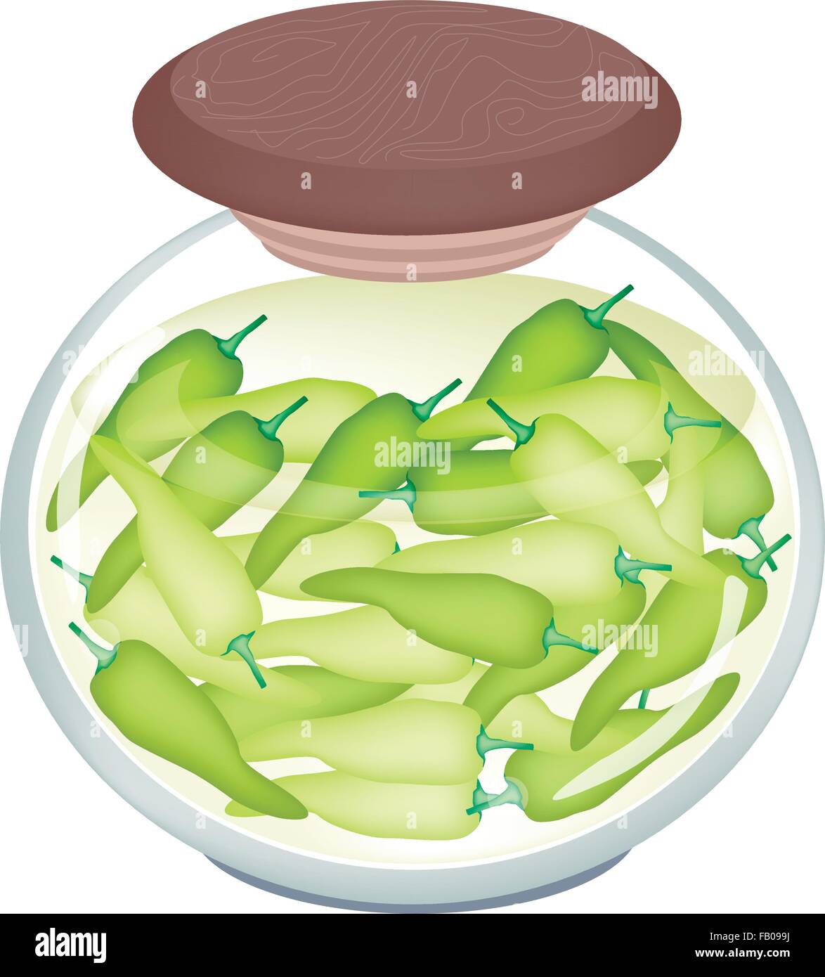 Illustration of Delicious Pickled Green Sweet Pepper in Vinegar, Sugar, Salt and Condiment in A