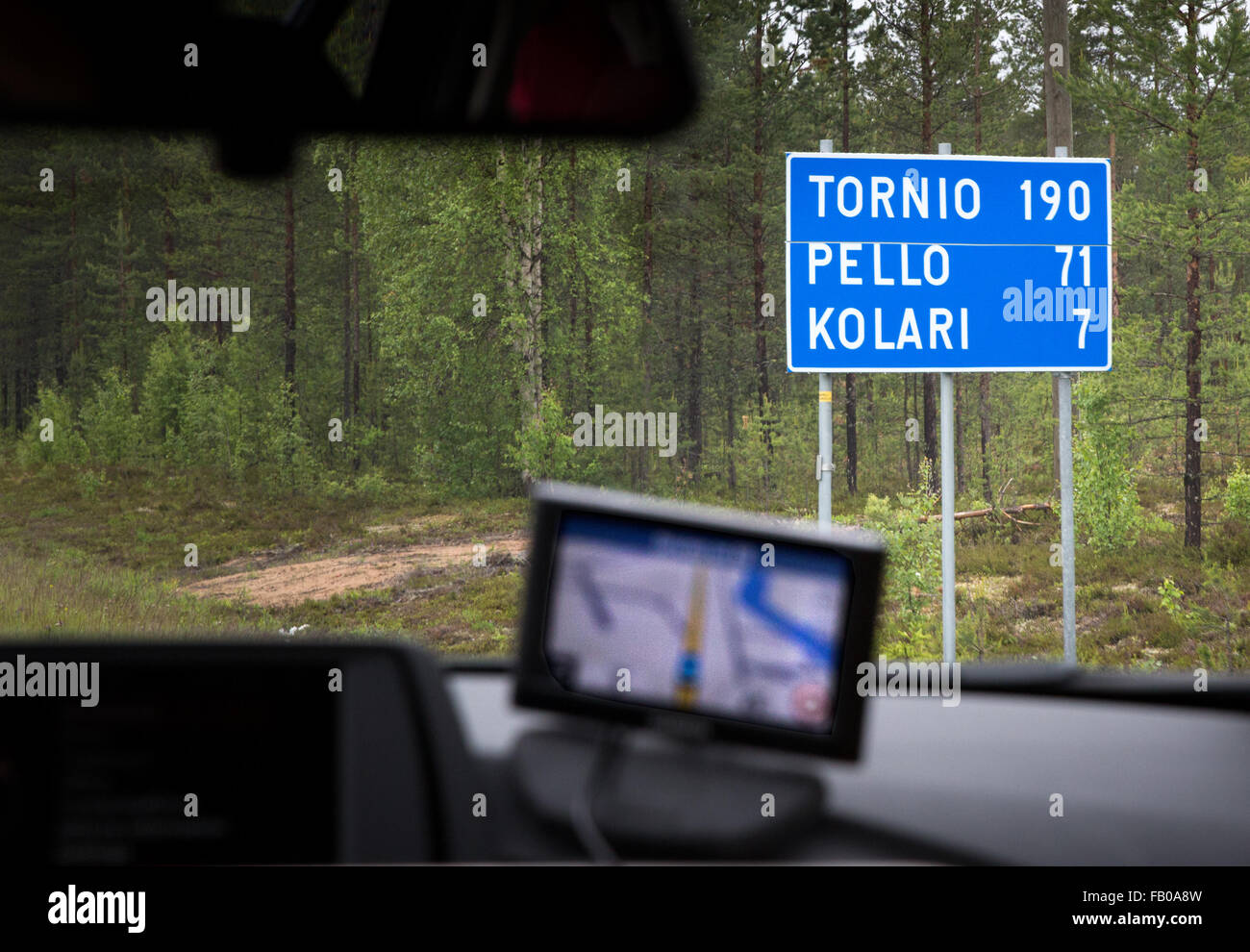Road sign in Lapland Province, Finland Stock Photo
