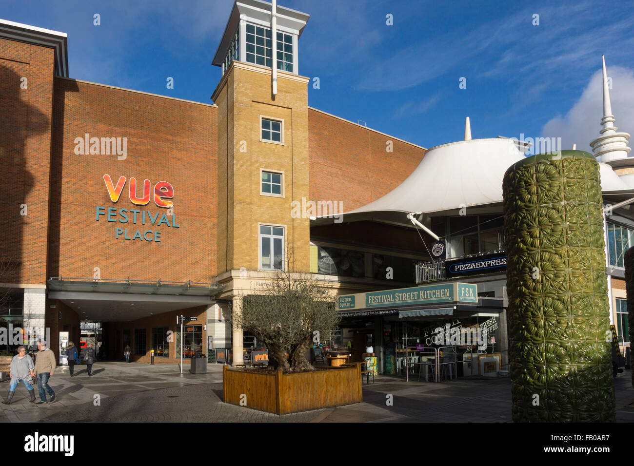Festival Square and covered restaurants to the east of Festival Place shopping centre in Basingstoke, Hampshire, UK Stock Photo