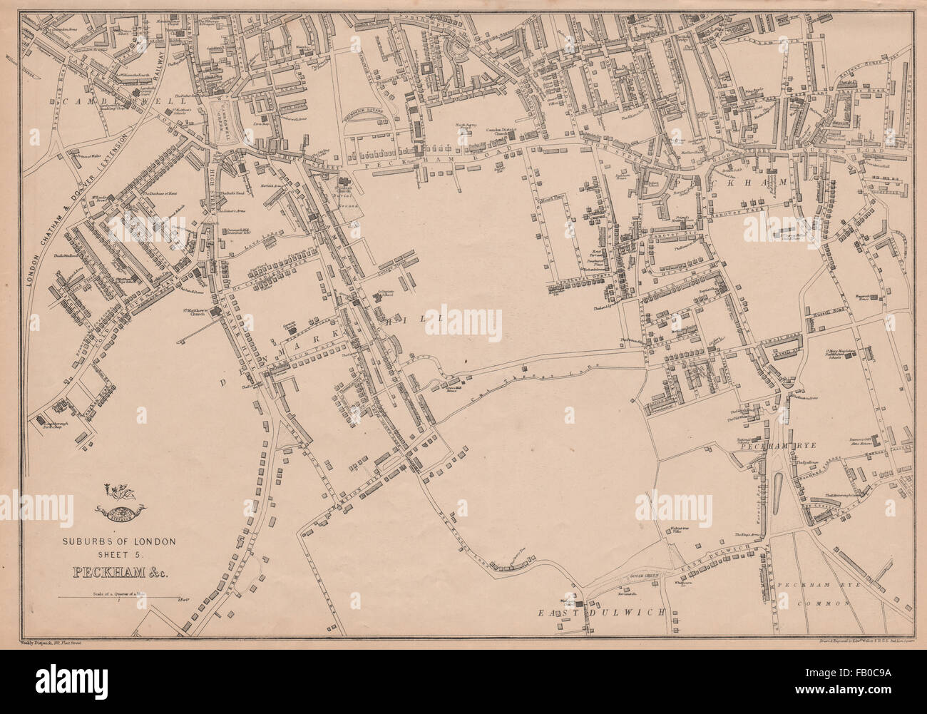 SOUTH LONDON. Peckham/Rye East Dulwich Camberwell Denmark Hill. WELLER, 1862 map Stock Photo