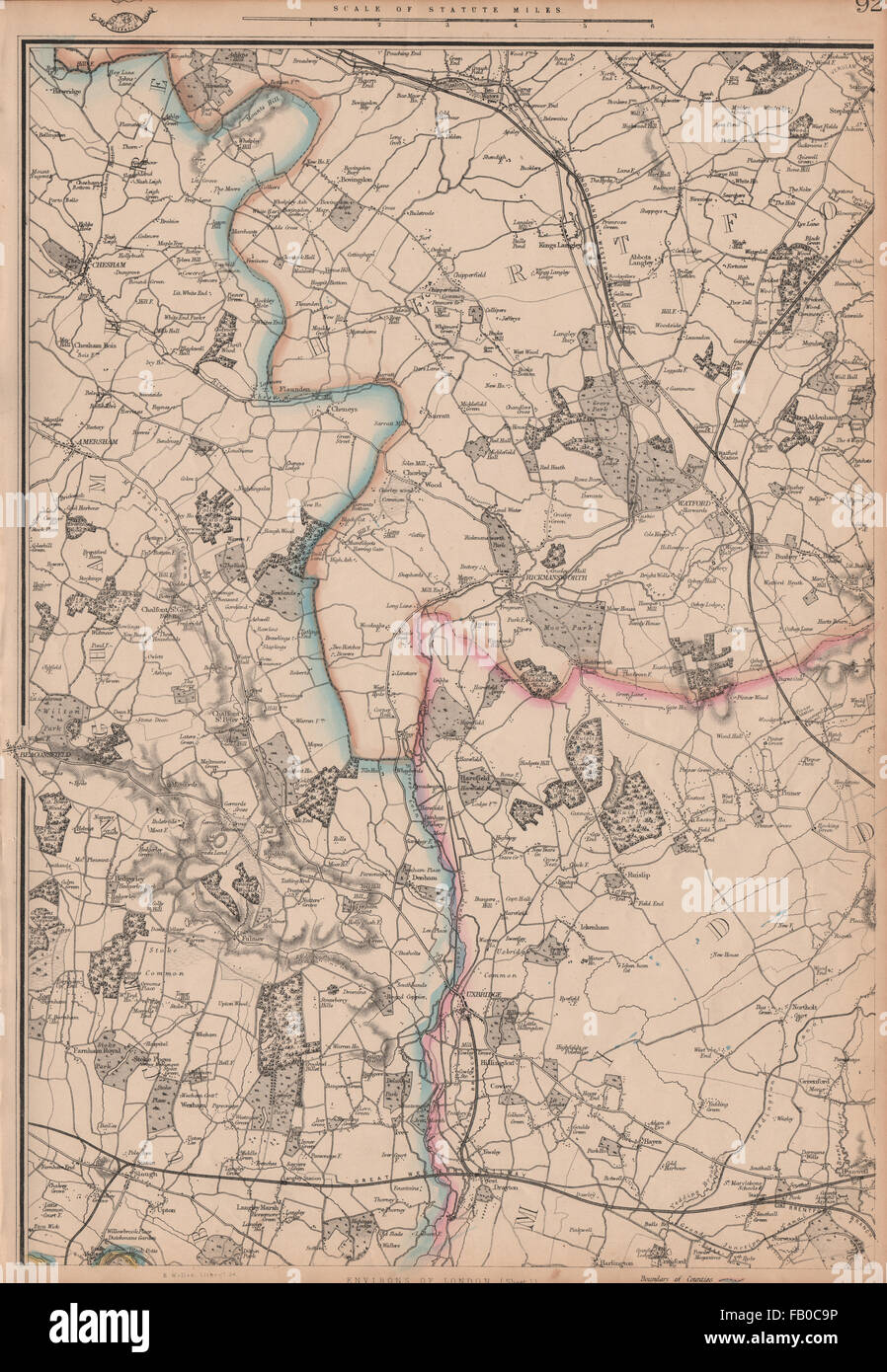 COLNE VALLEY Uxbridge Rickmansworth Watford Amersham Chalfonts. WELLER, 1862 map Stock Photo
