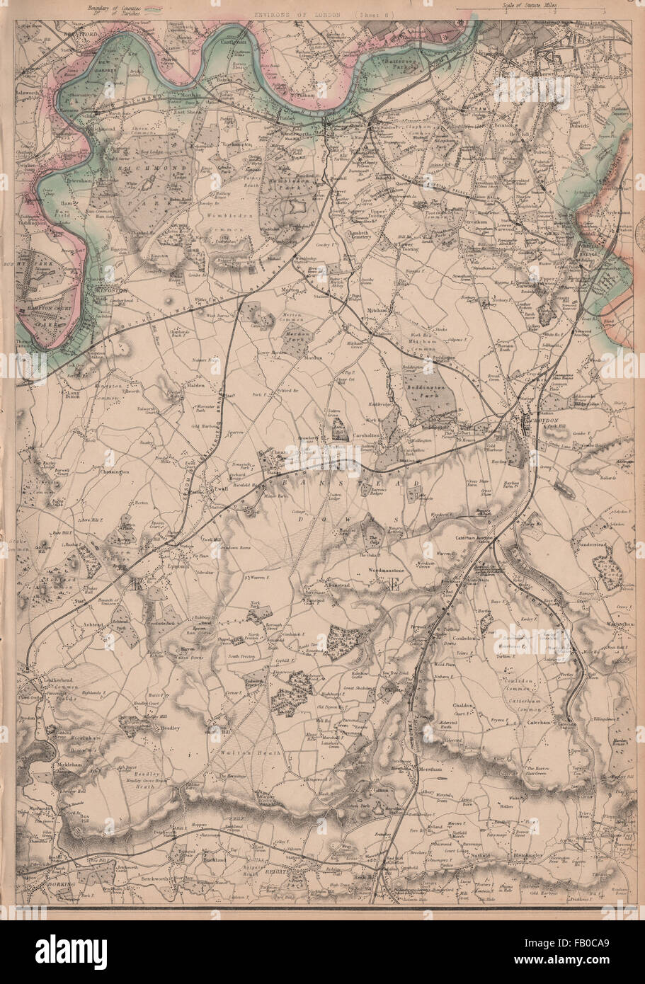 SW LONDON/NE SURREY. Richmond Dorking Reigate Croydon Clapham. WELLER, 1862 map Stock Photo