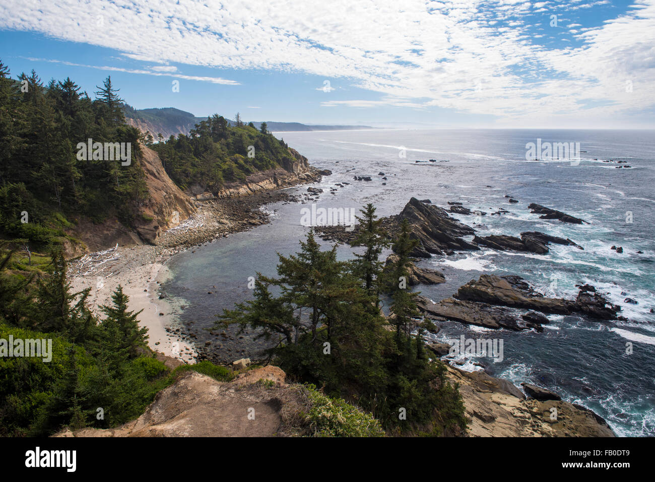 View of the Oregon Coast beach and Pacific Ocean from Cape Arago State Park near Coos Bay, Oregon. Stock Photo